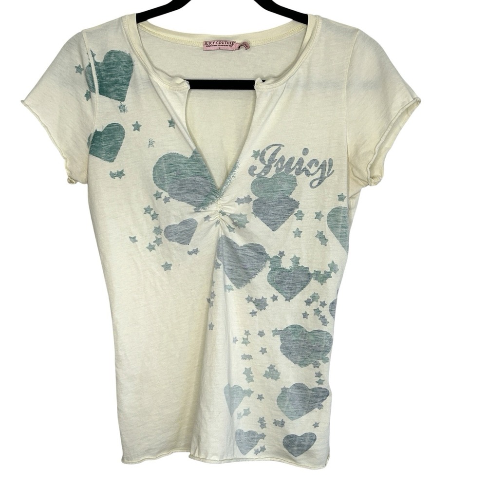 Vintage Juicy Couture Y2k Graphic Baby Tee Top Medium Coquette Heart Mcbling USA